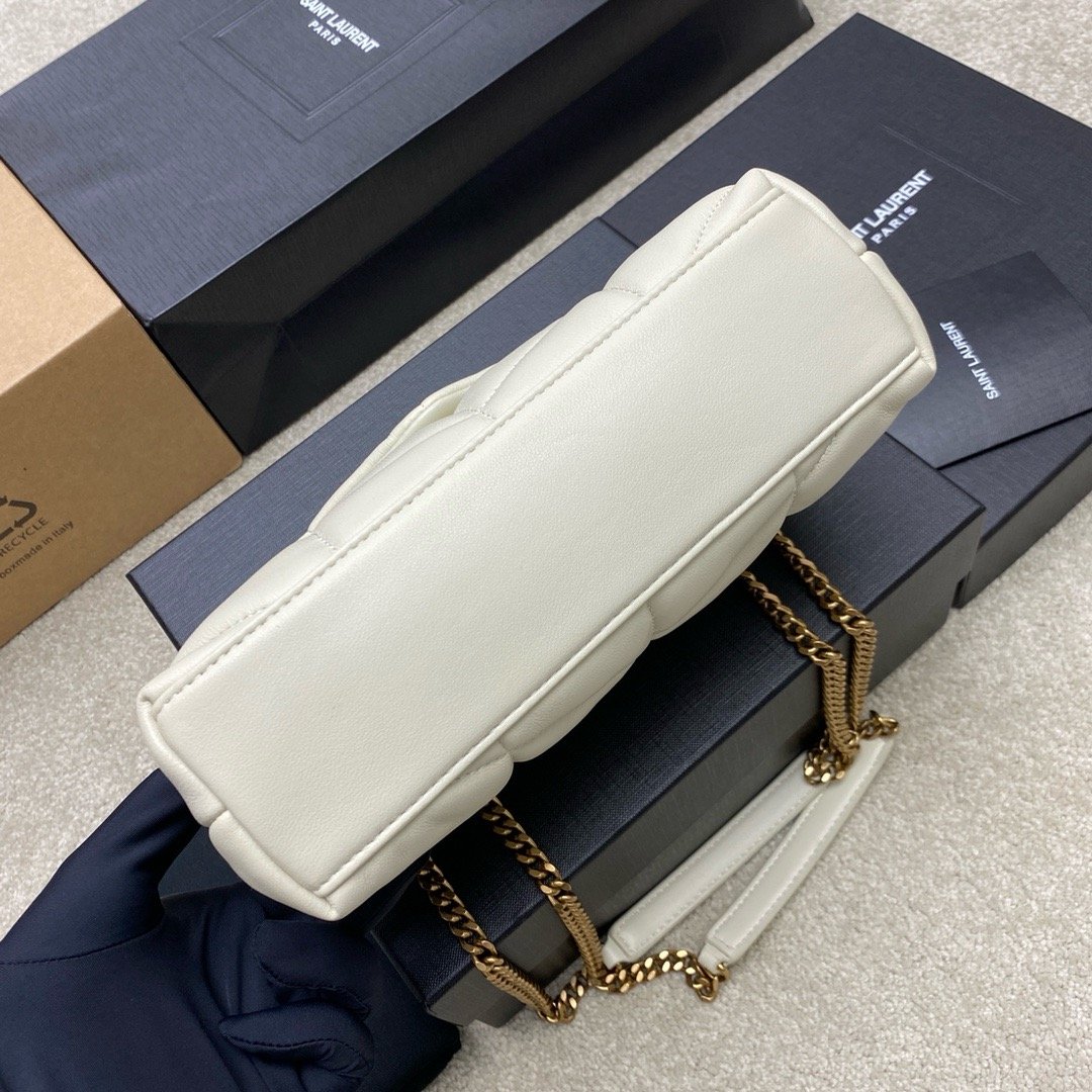 𝙇𝙤𝙪𝙇𝙤𝙪 𝙥𝙪𝙛𝙛𝙚𝙧～LOULOU PUFFER New Mini Double Chain Quilted Lambskin Bag Milk White Lambskin/Antique Gold 759337