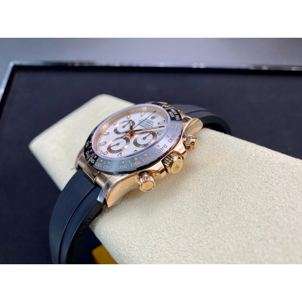 Rolex Daytona 116515 Rose Gold White Dial Rubber Strap A7750 Movement