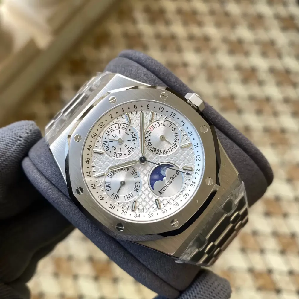 AP Royal Oak 41mm Complicated 26574 SS APS F1:1 Best Edition Silver Dial on SS Bracelet A5134 (CHS)