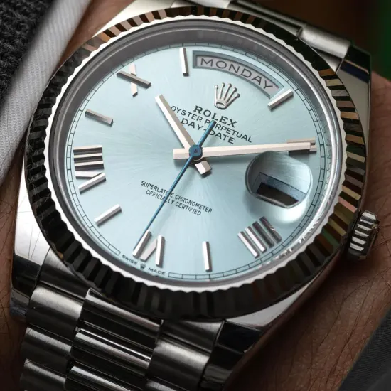 Rolex Oyster Perpetual Day-Date President 40mm in Platinum with Ice-Blue Dial Men's Watch 228236-0012 Brand New