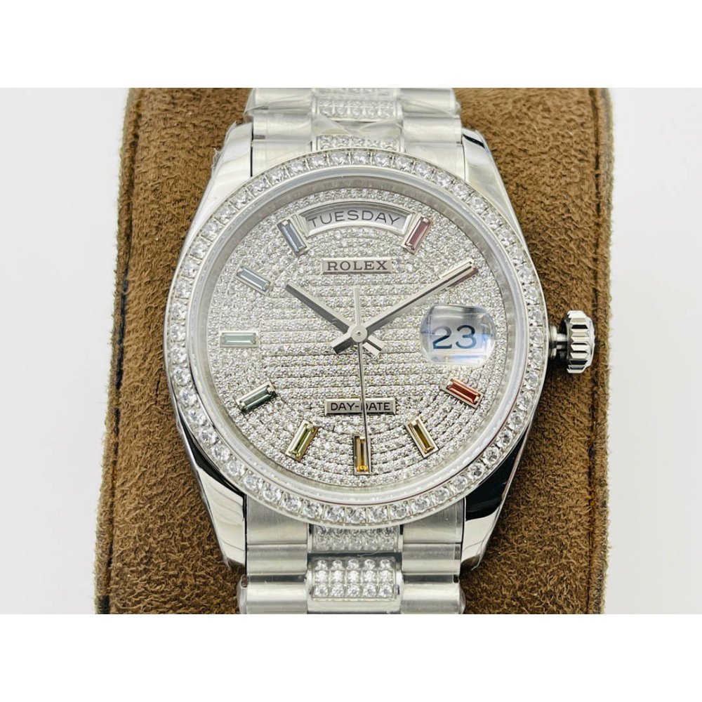 Rolex Day-Date White Gold Dial All Diamond Swiss Clone 3255 Movement