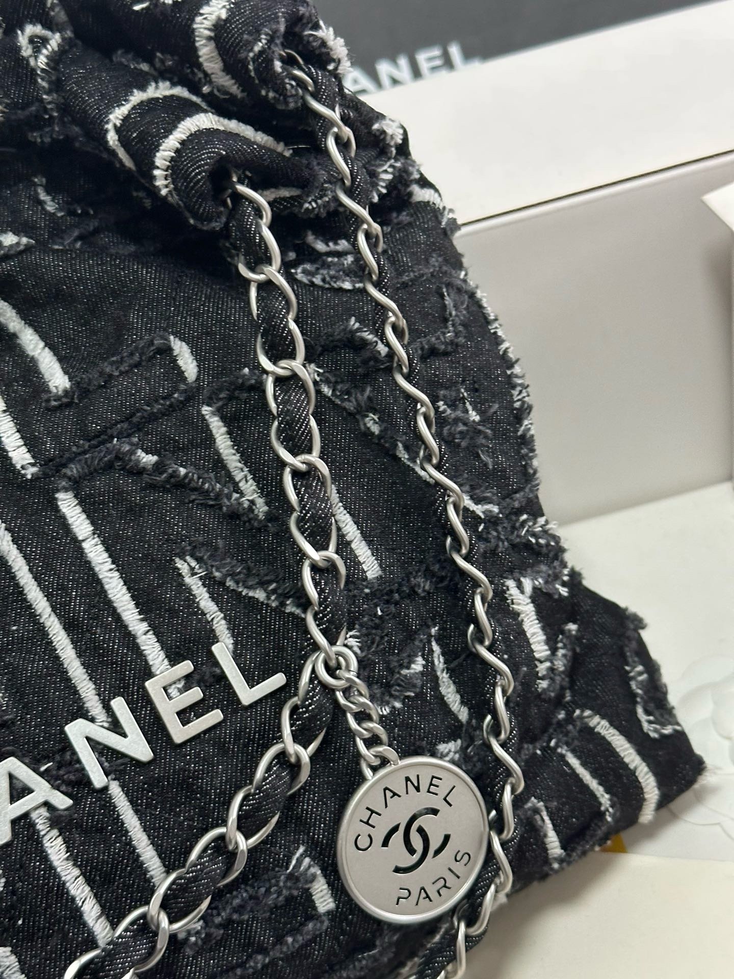 Chanel 24A 22Bag medium denim garbage bag AS3261W1080