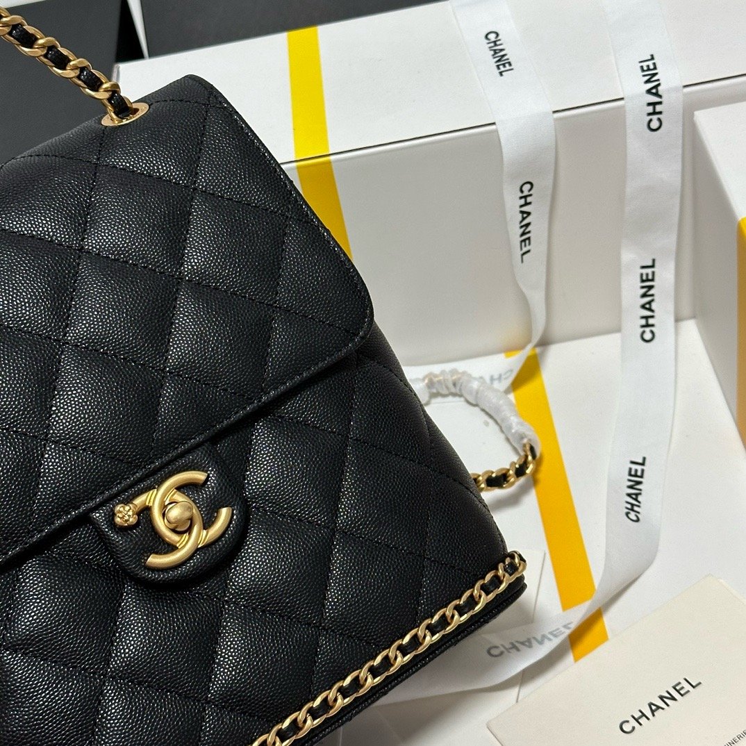 Chanel 23K litchi leather ball pattern chain backpack AS4490W1080