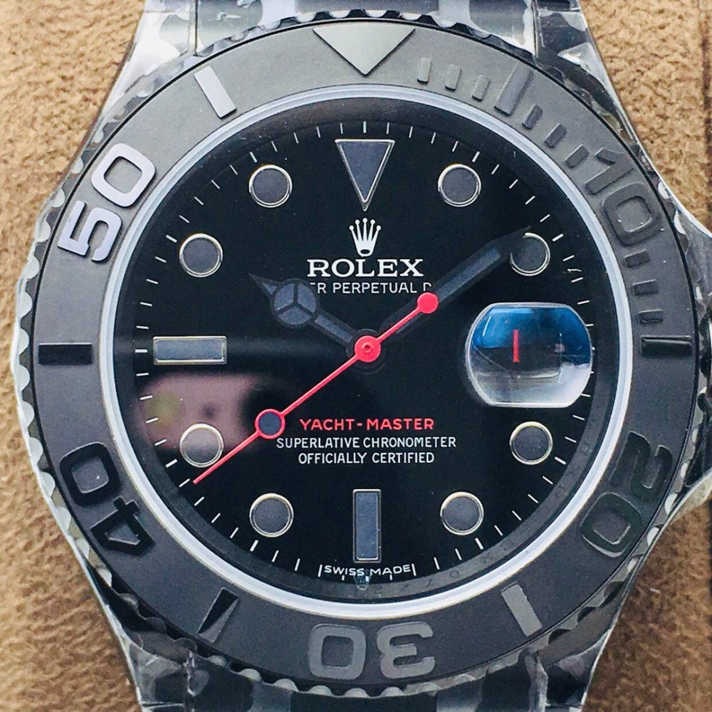 Rolex Yacht-Master 116655 All Black Dial Ceramic Bezel Black Strap 3135 Movement