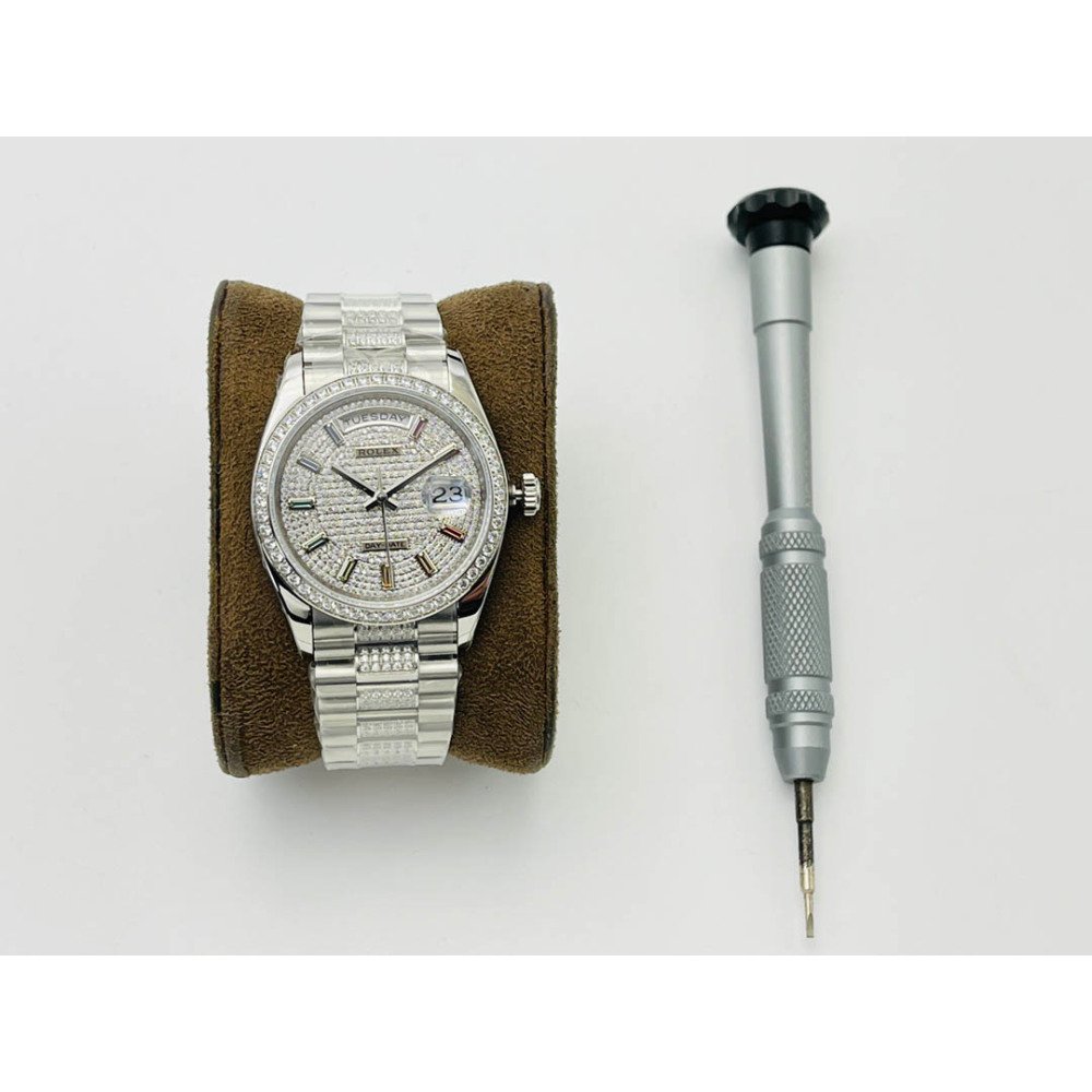 Rolex Day-Date White Gold Dial All Diamond Swiss Clone 3255 Movement