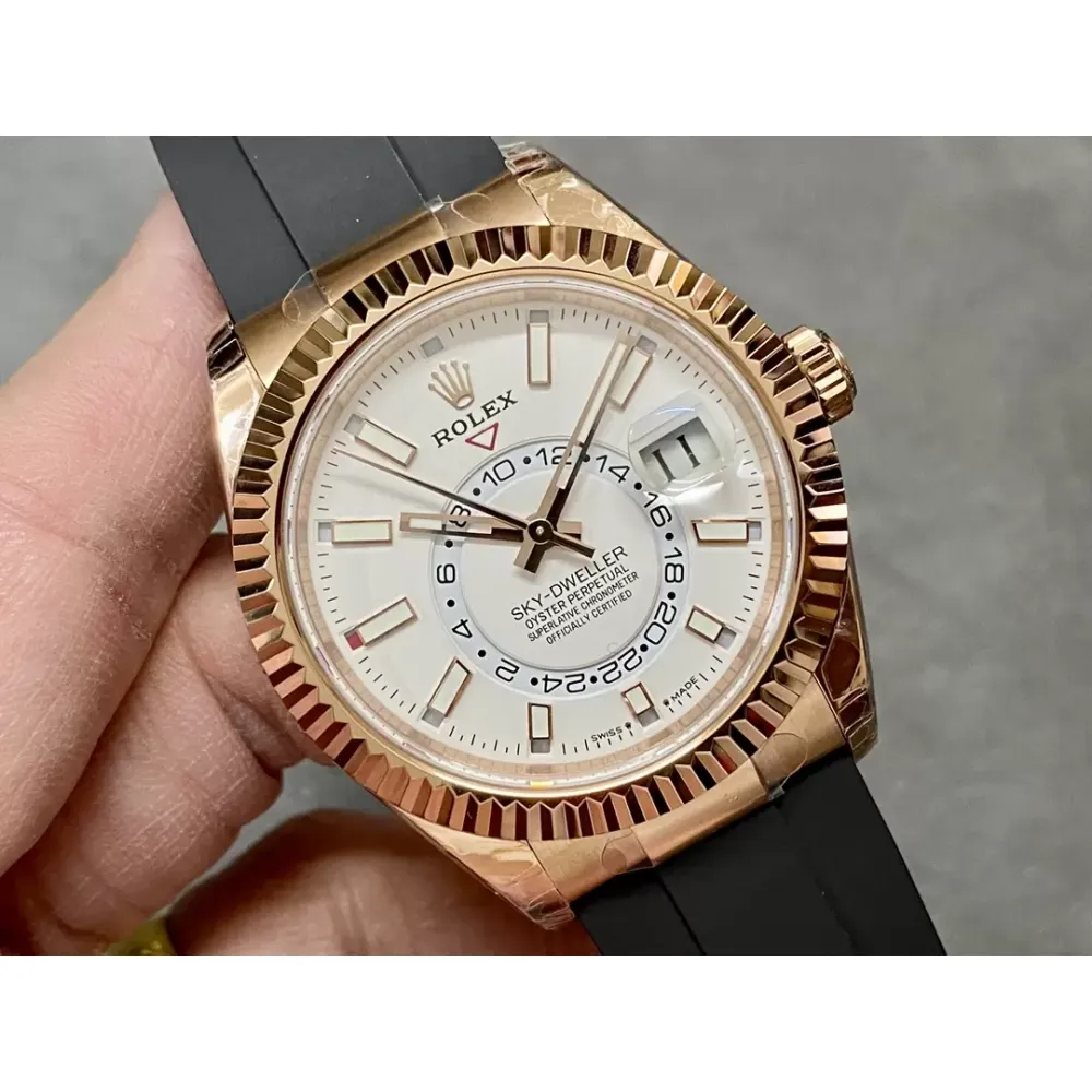 Rolex Sky-Dweller m336235-0003 rose gold and white Dial Rubber Strap 2824 Movement