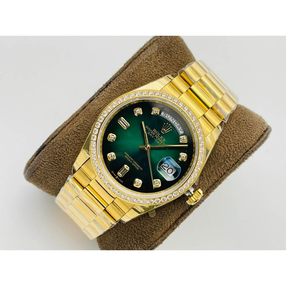Rolex Day-Date All Gold Green Dial Diamond Bezel Swiss Clone 3255 Movement