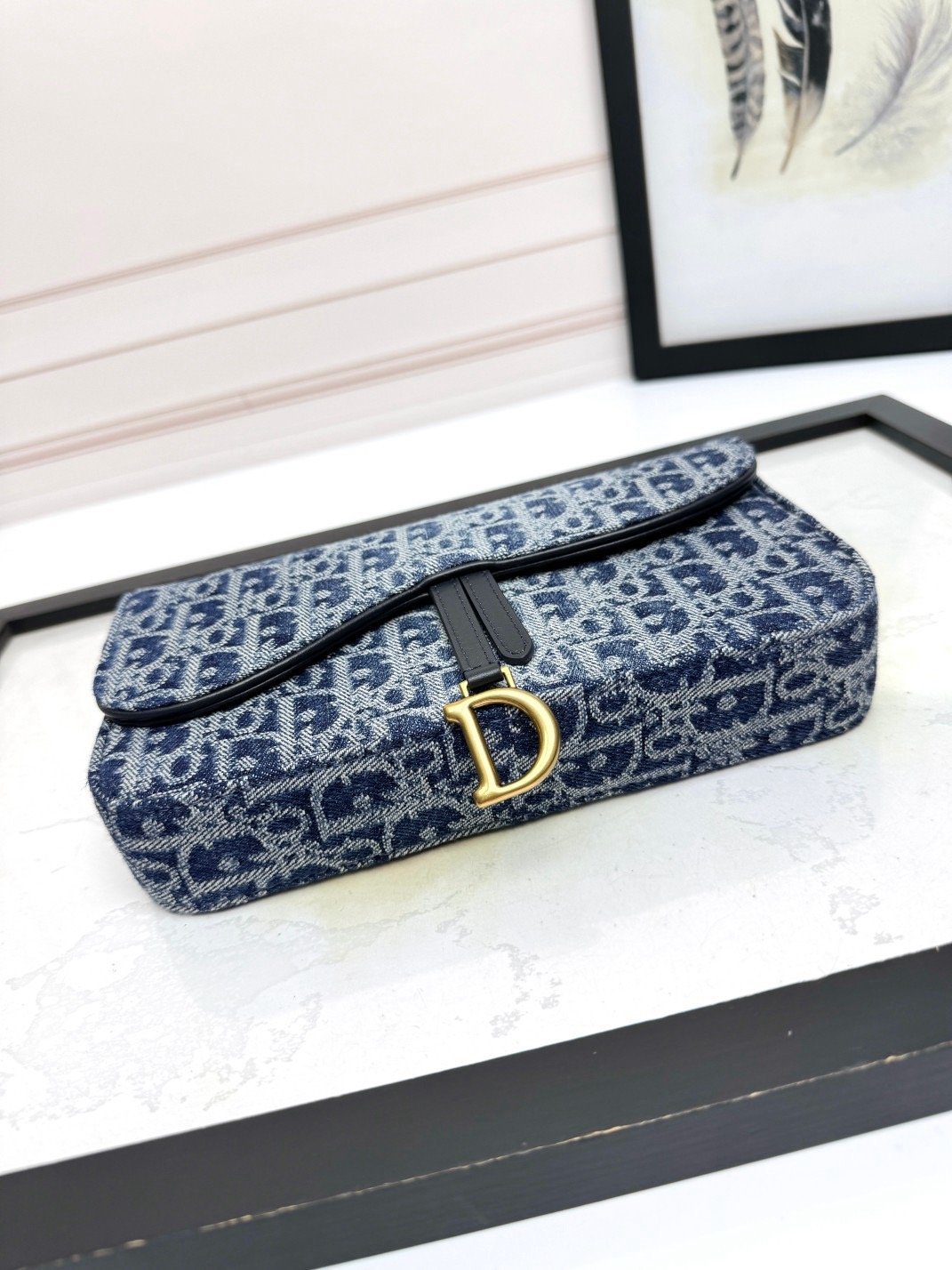 𝐃𝐢𝐨𝐫 Saddle chain handbag denim D fabric D6302