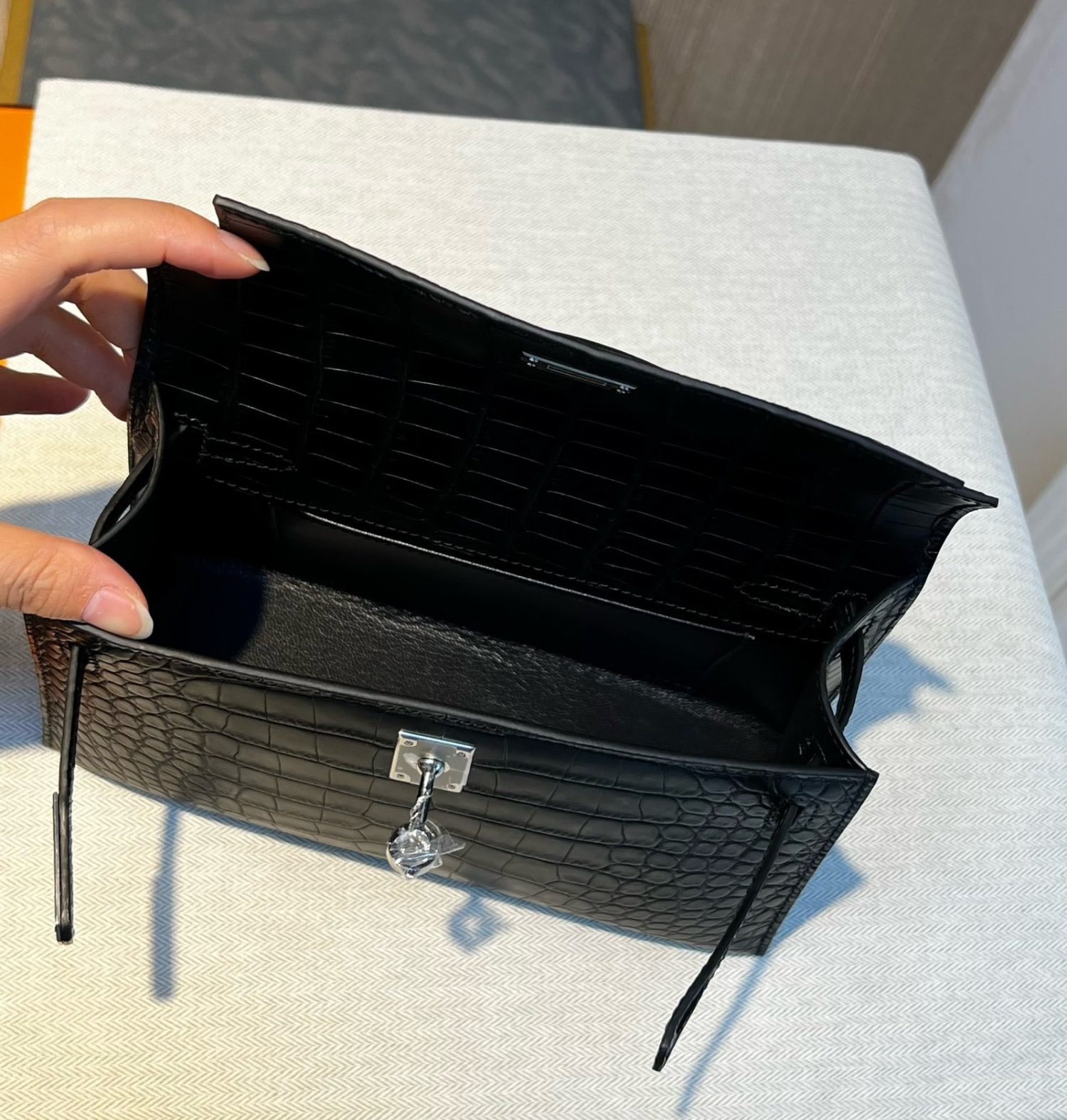 mini matte black silver Hermès handbag