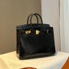BK 25 Black Gold High Gloss Crocodile Hermès Handbag