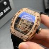 Richard Mille RM 052 Men Automatic Diamonds Skull Dial Watch Stainless Steel