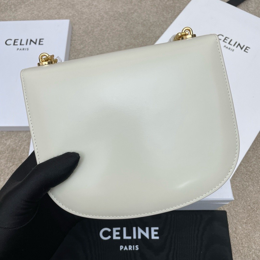TEEN BESACE TRIOMPHE chain shiny cowhide handbag white