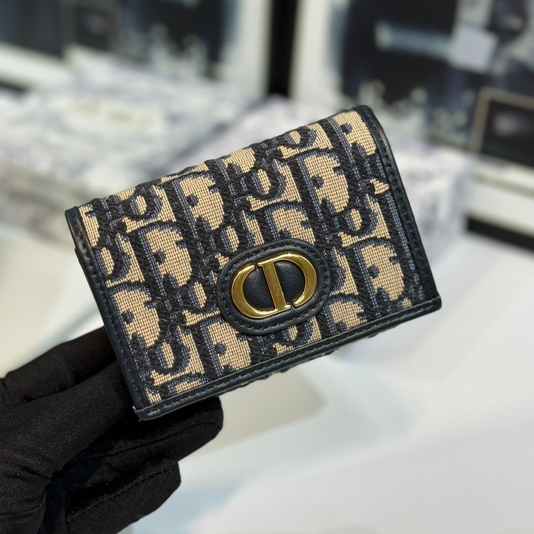 montaigne glycine wallet in blue oblique print fabric