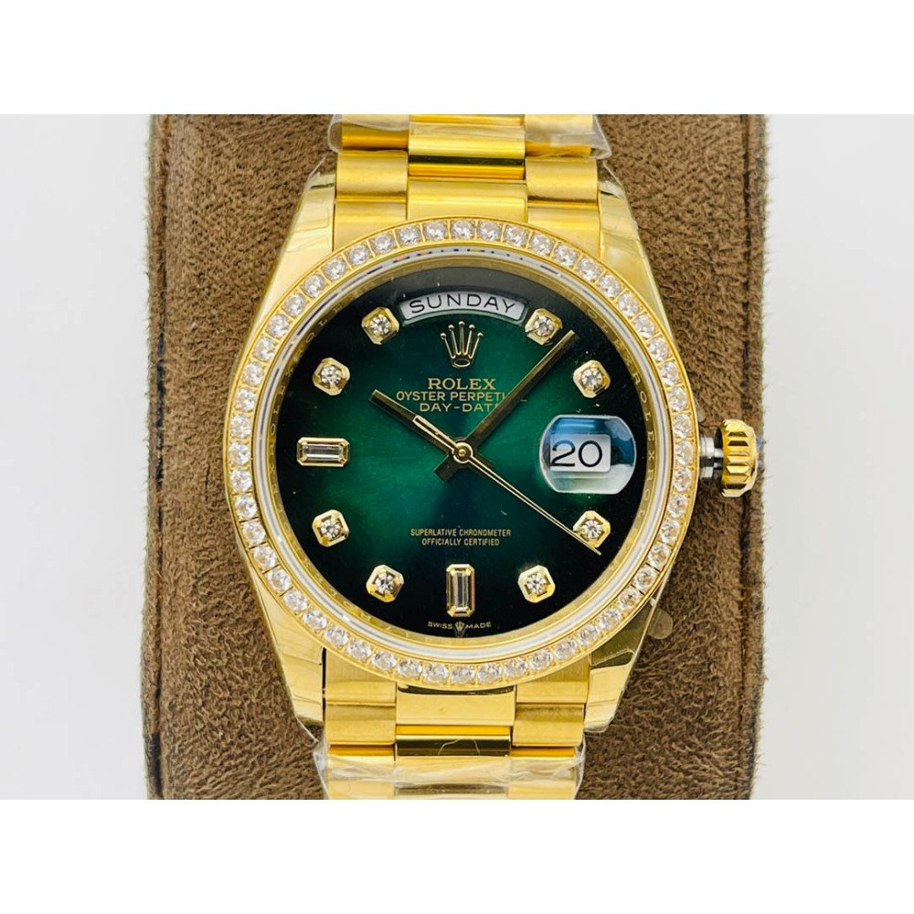 Rolex Day-Date All Gold Green Dial Diamond Bezel Swiss Clone 3255 Movement
