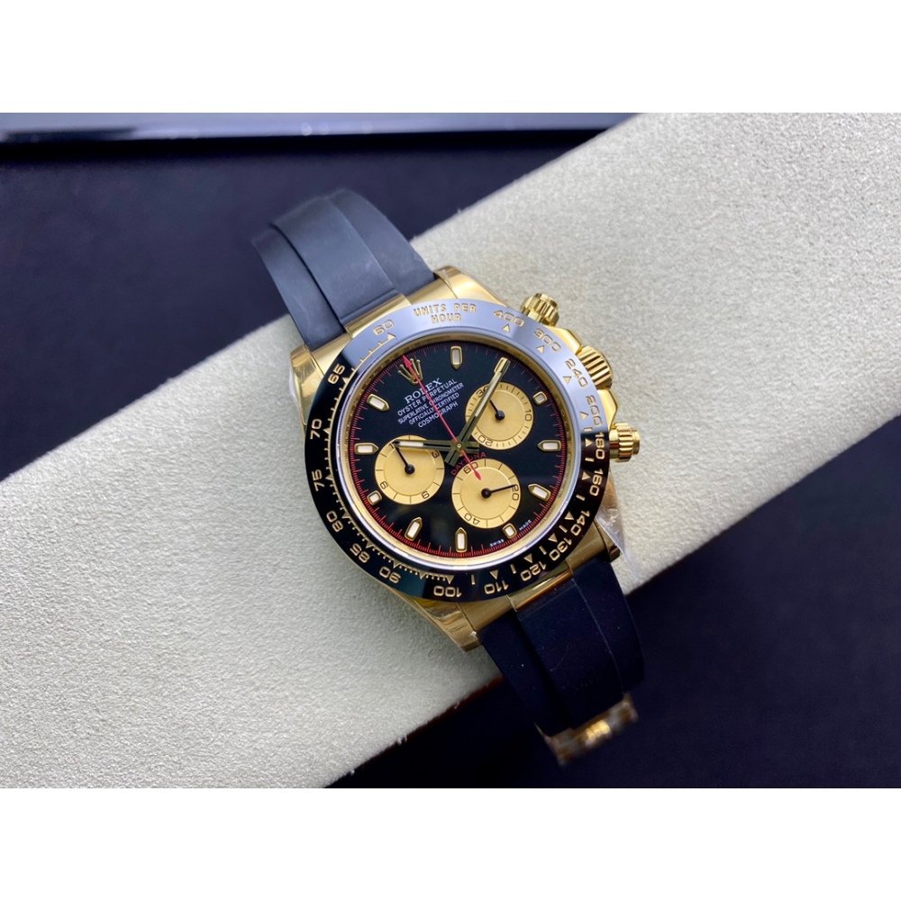 Rolex Daytona 116518 Yellow Gold Black Dial Rubber Strap A4130 Movement