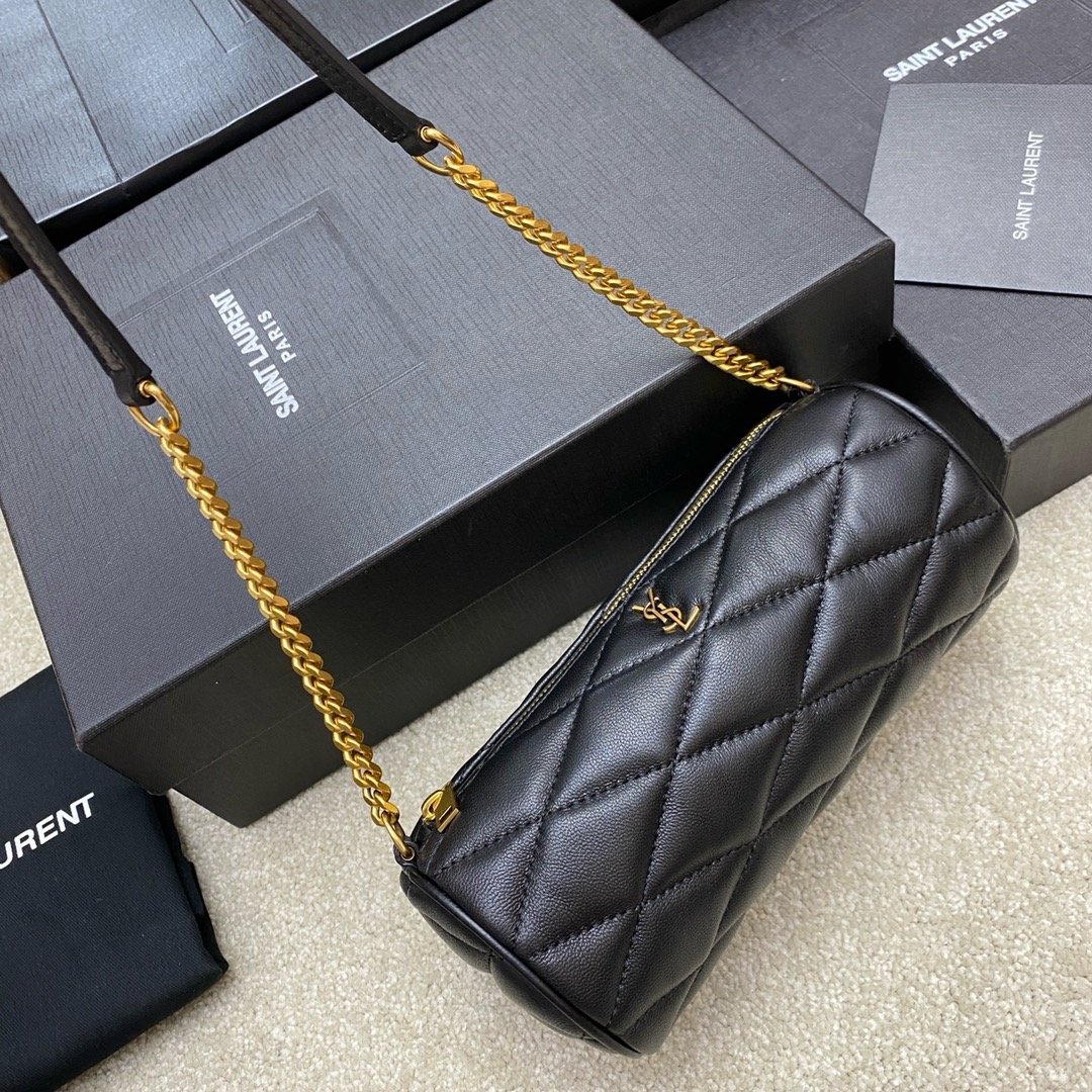 YSL new sade small underarm cylinder bag sheepskin black/gold 699703