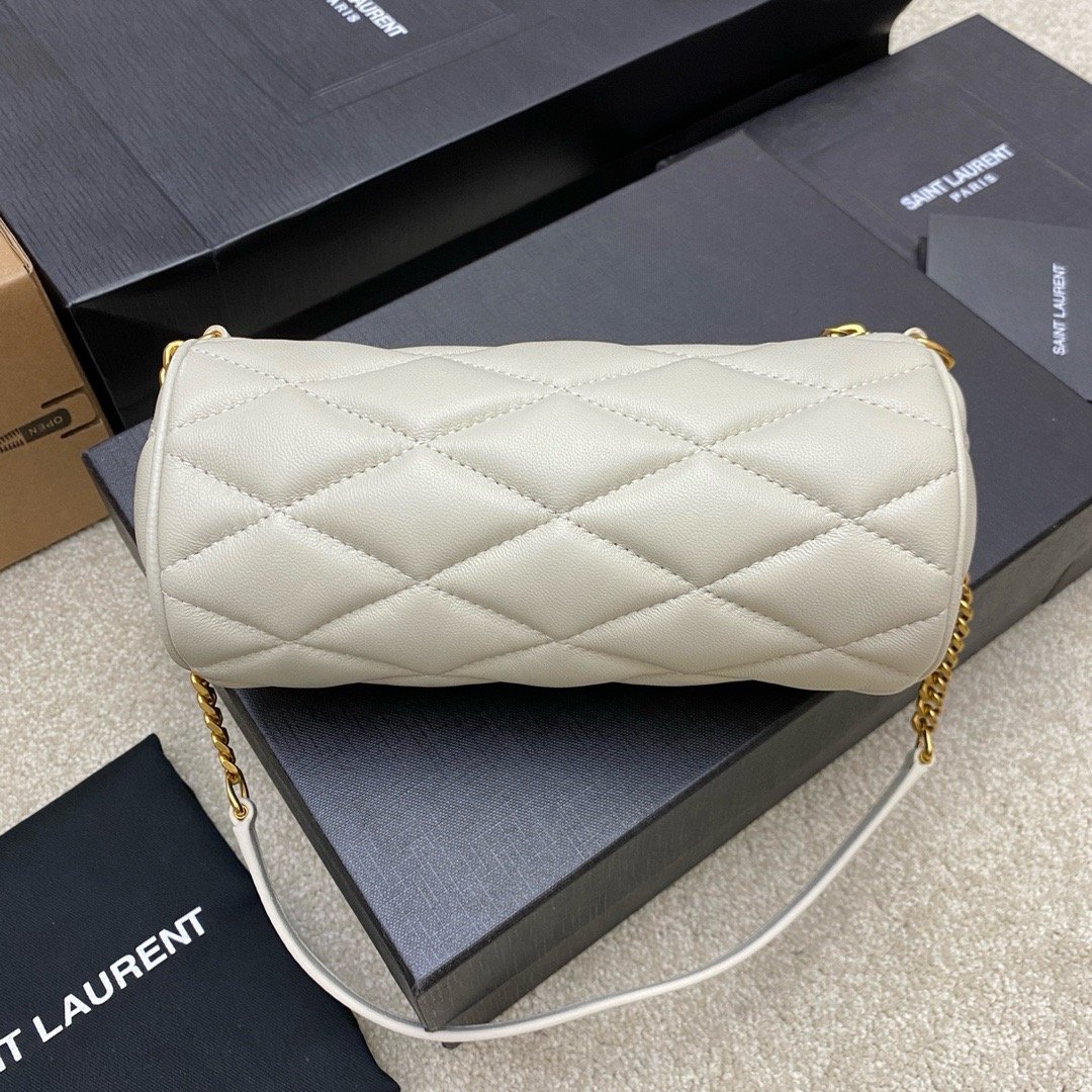YSL new sade small underarm cylinder bag sheepskin white/gold 699703