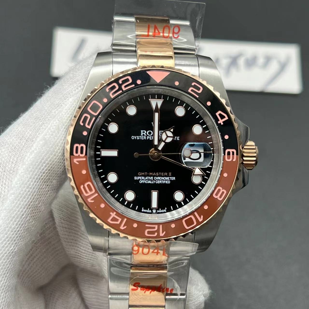 Rolex GMT-Master II Root Beer Two Tone Black Dial Ref 126711chnr-0002