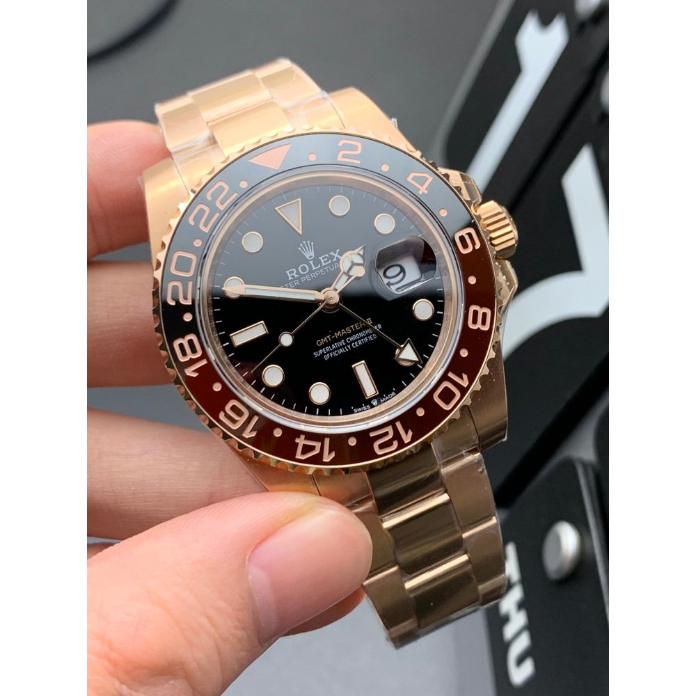 Rolex GMT Master II 126715CHNR Black Dial Rose Gold Rootbeer Bezel Swiss 3186 Movement