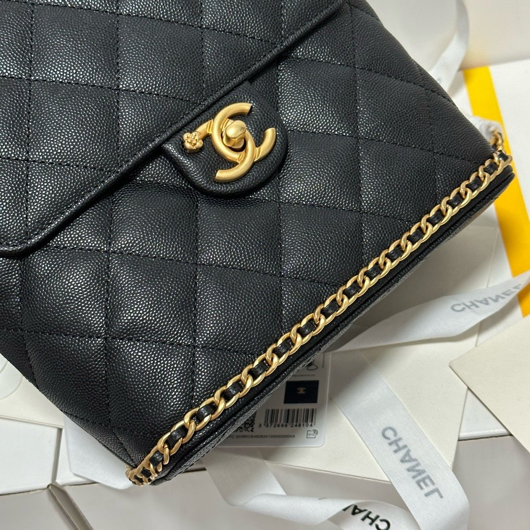Chanel 23K litchi leather ball pattern chain backpack AS4490W1080