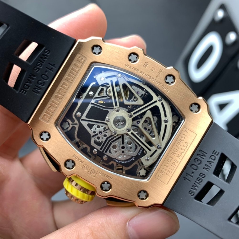 Richard Mille Rose Gold RM11-03 Men Automatic Transparent Dial