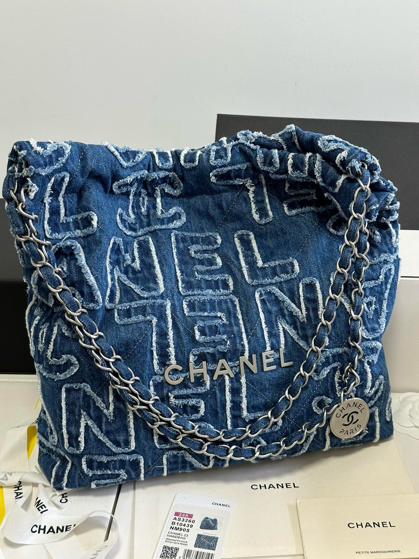 Chanel 24A 22Bag medium denim garbage bag AS3261W1080