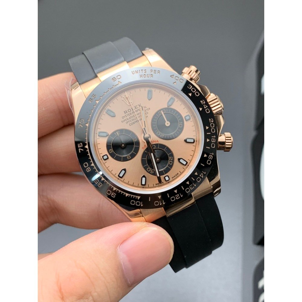 Rolex Daytona 116515LN Rose Gold Dial Rubber Strap Swiss 4130 Movement