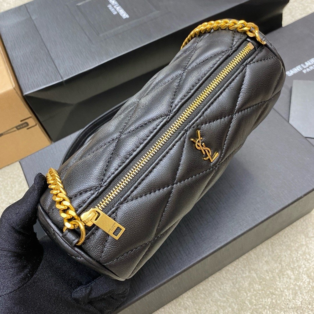 YSL new sade small underarm cylinder bag sheepskin black/gold 699703