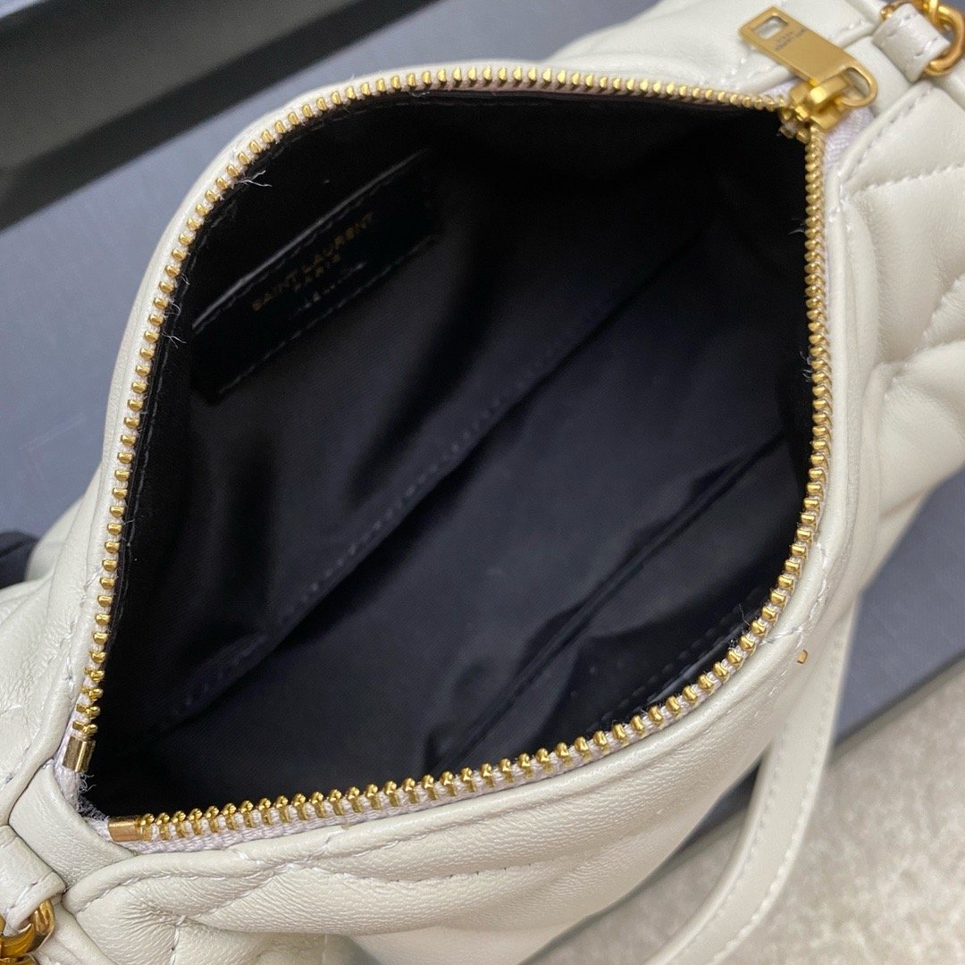 YSL new sade small underarm cylinder bag sheepskin white/gold 699703