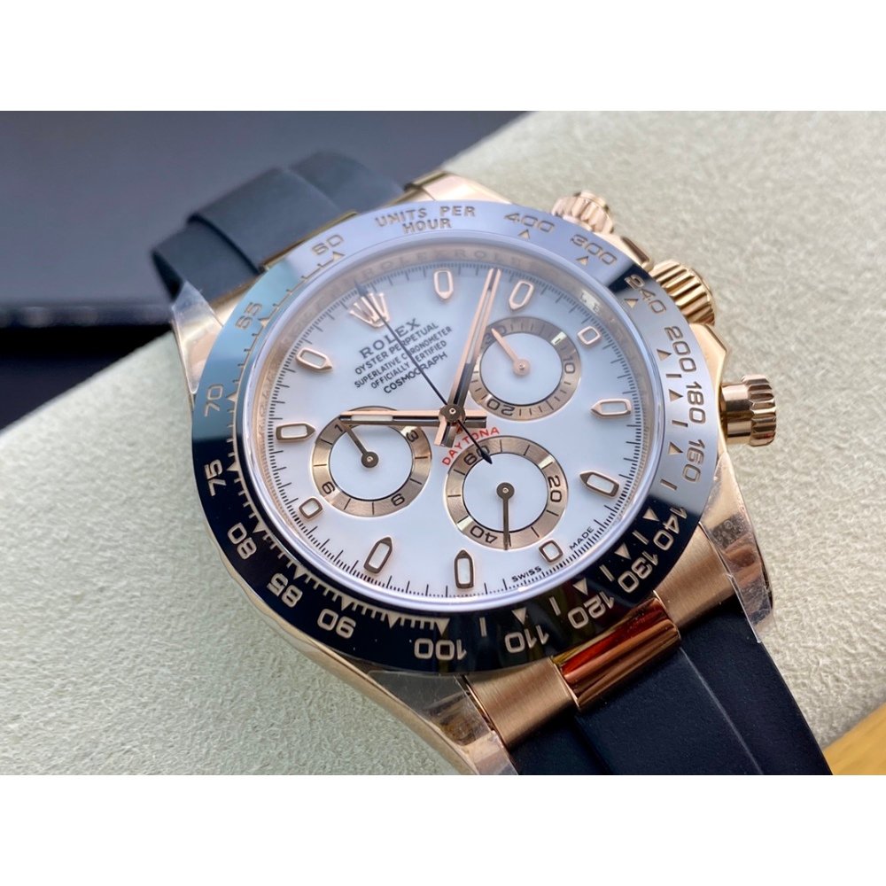Rolex Daytona 116515 Rose Gold White Dial Rubber Strap A7750 Movement