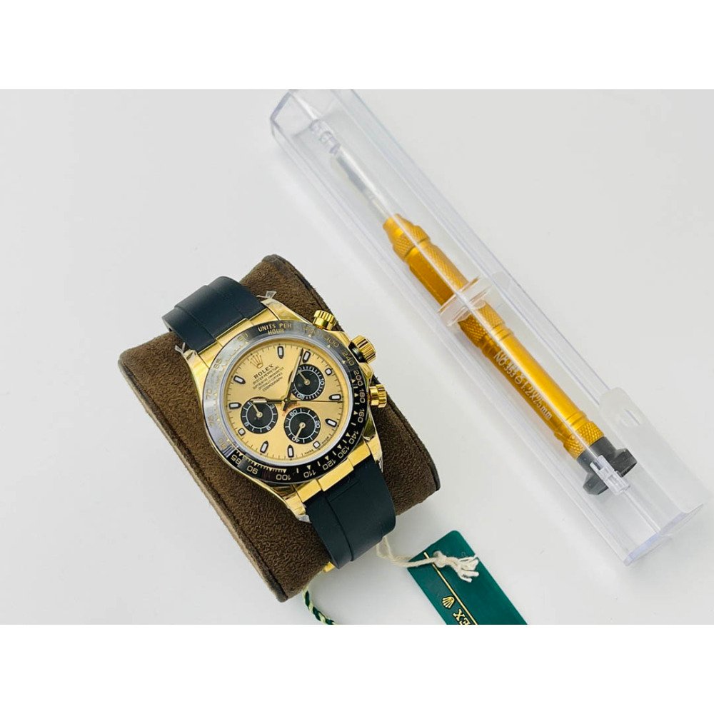 Rolex Daytona 116518LN Gold Yellow Black Dial Rubber 1:1 Super Clone 4130 Movement