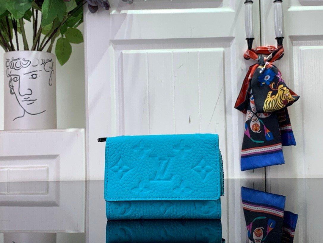 LV embossed light blue embossed wallet wallet card holder