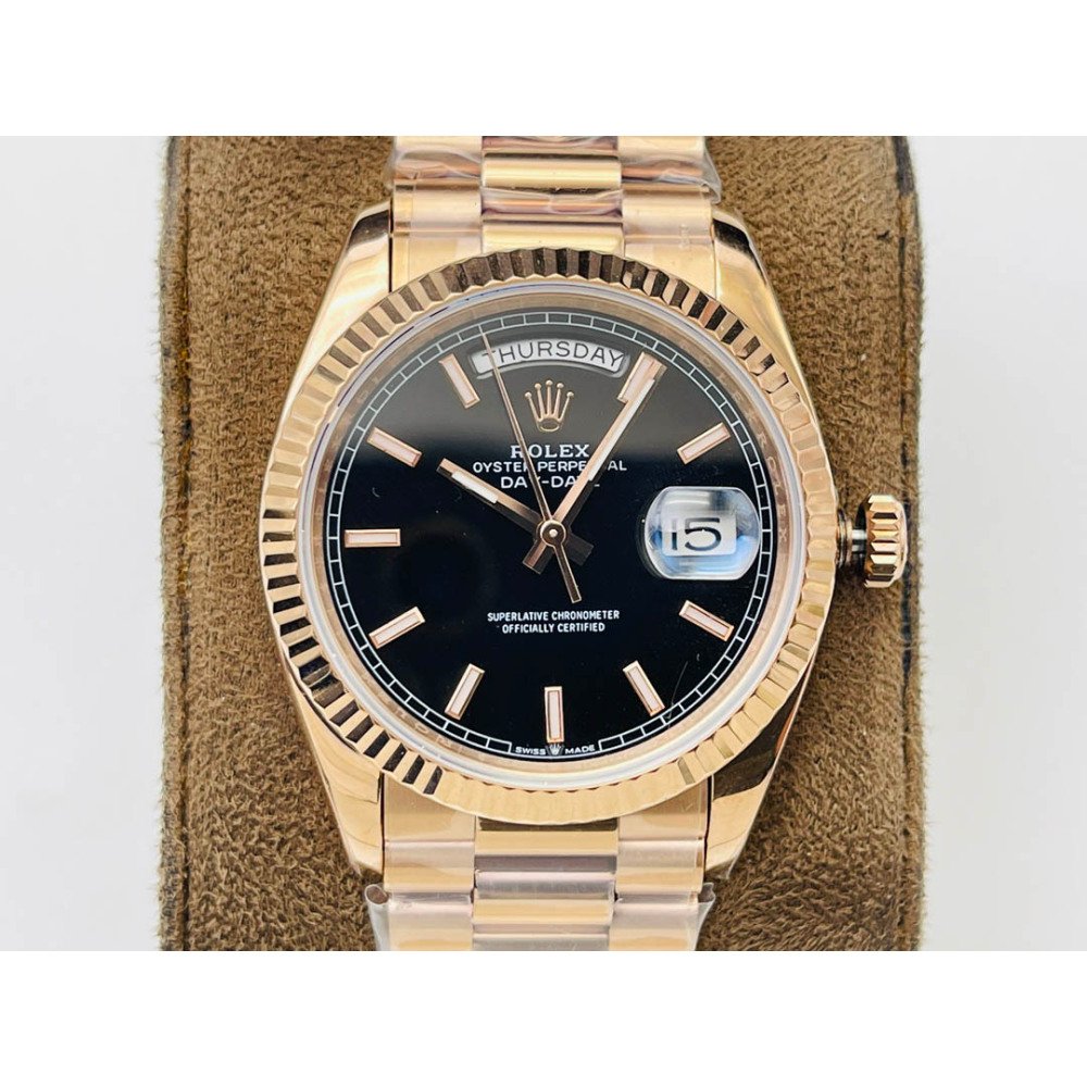 Rolex Day-Date Rose Gold Black Dial Super Clone Swiss 3255 Movement
