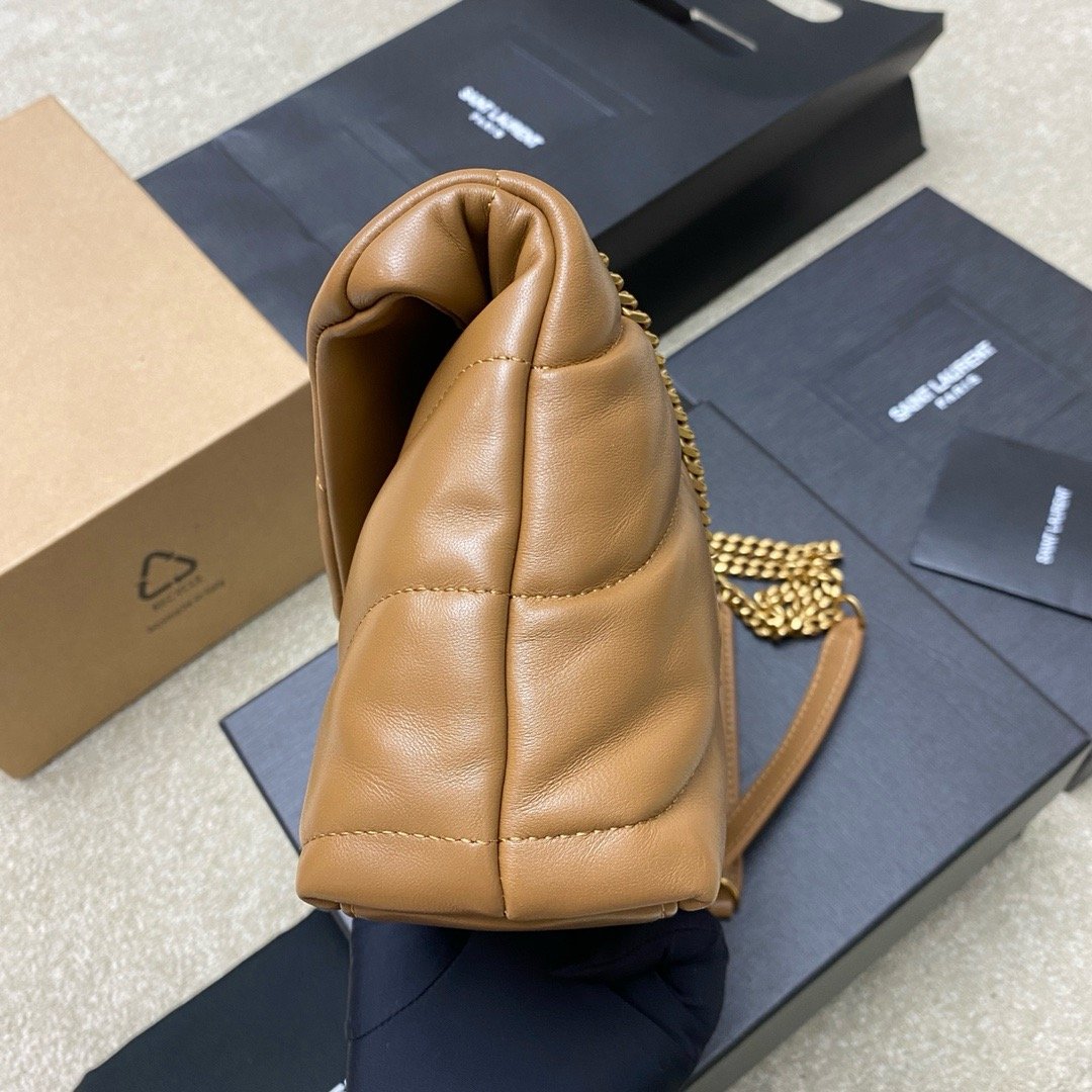 𝙇𝙤𝙪𝙇𝙤𝙪 𝙥𝙪𝙛𝙛𝙚𝙧～LOULOU PUFFER New Mini Double Chain Quilted Lambskin Bag Caramel Lambskin/Antique Gold 759337
