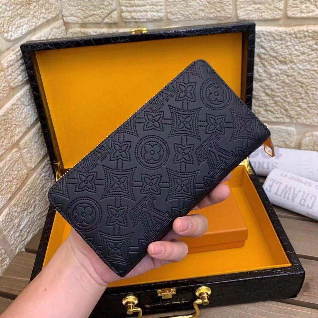LV zipper wallet embossed wallet wallet card holder