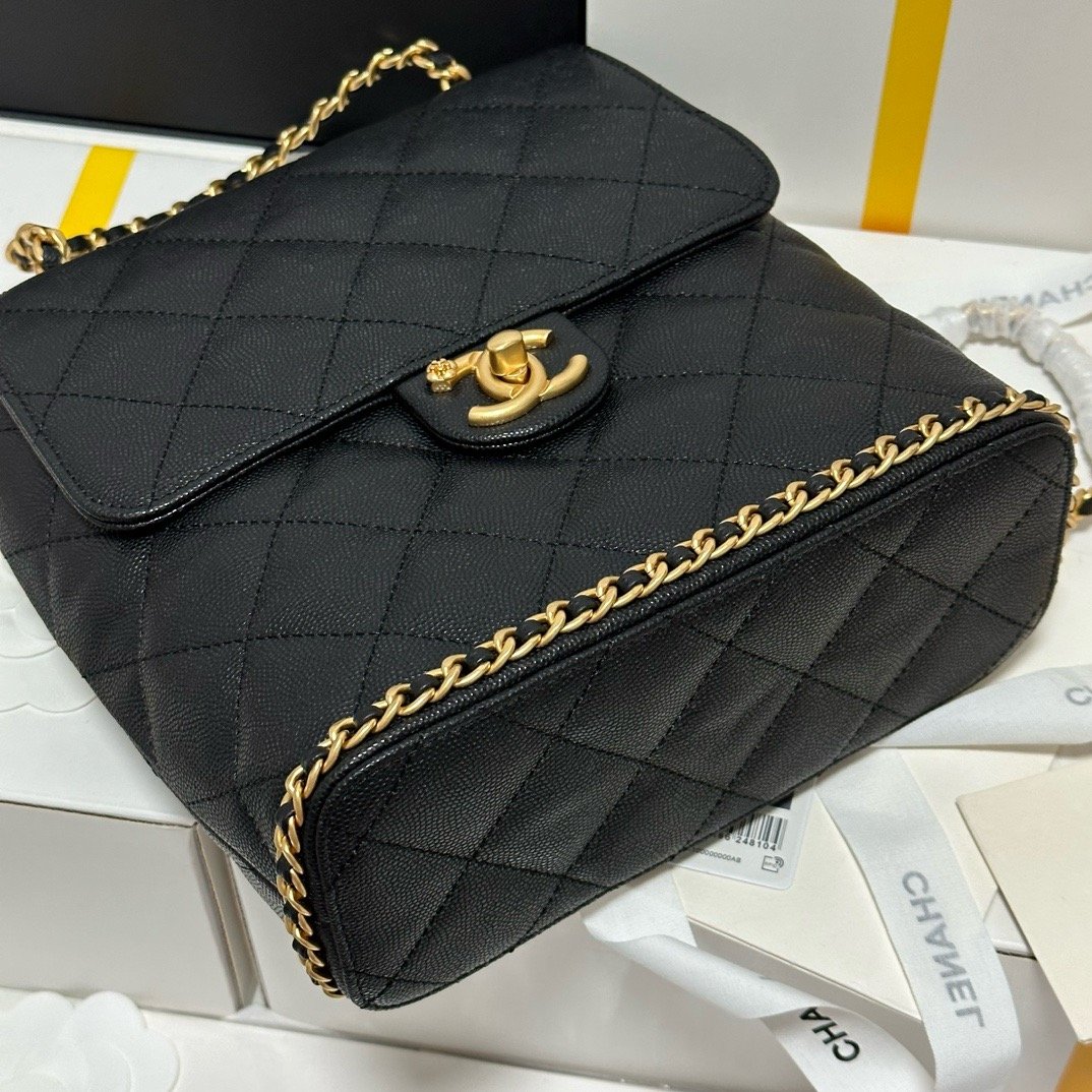 Chanel 23K litchi leather ball pattern chain backpack AS4490W1080