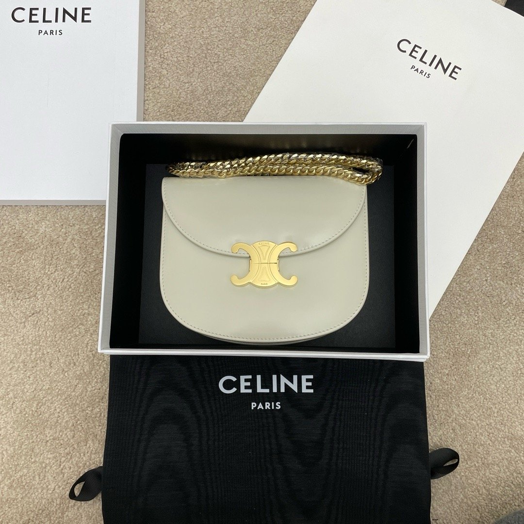 TEEN BESACE TRIOMPHE chain shiny cowhide handbag white