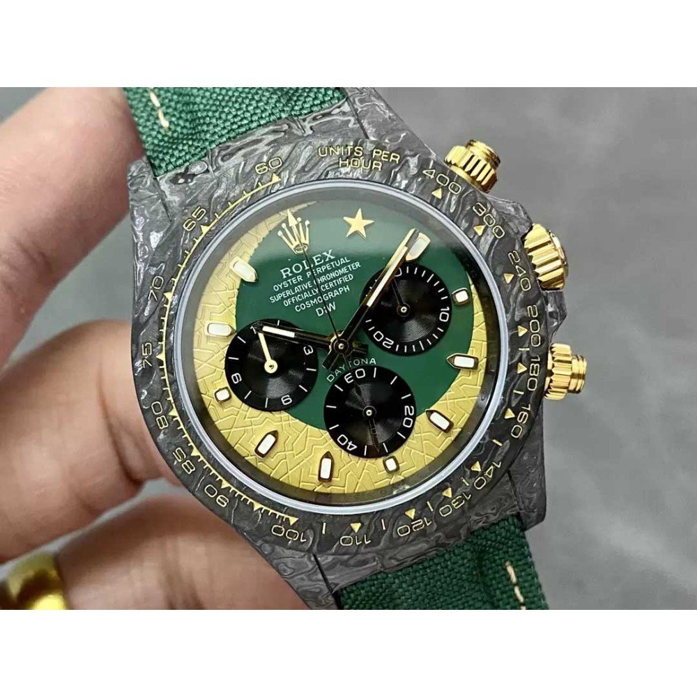 Rolex DIW Modified Datona Carbon Fiber Yellow Green Dial Swiss 4130 Movement