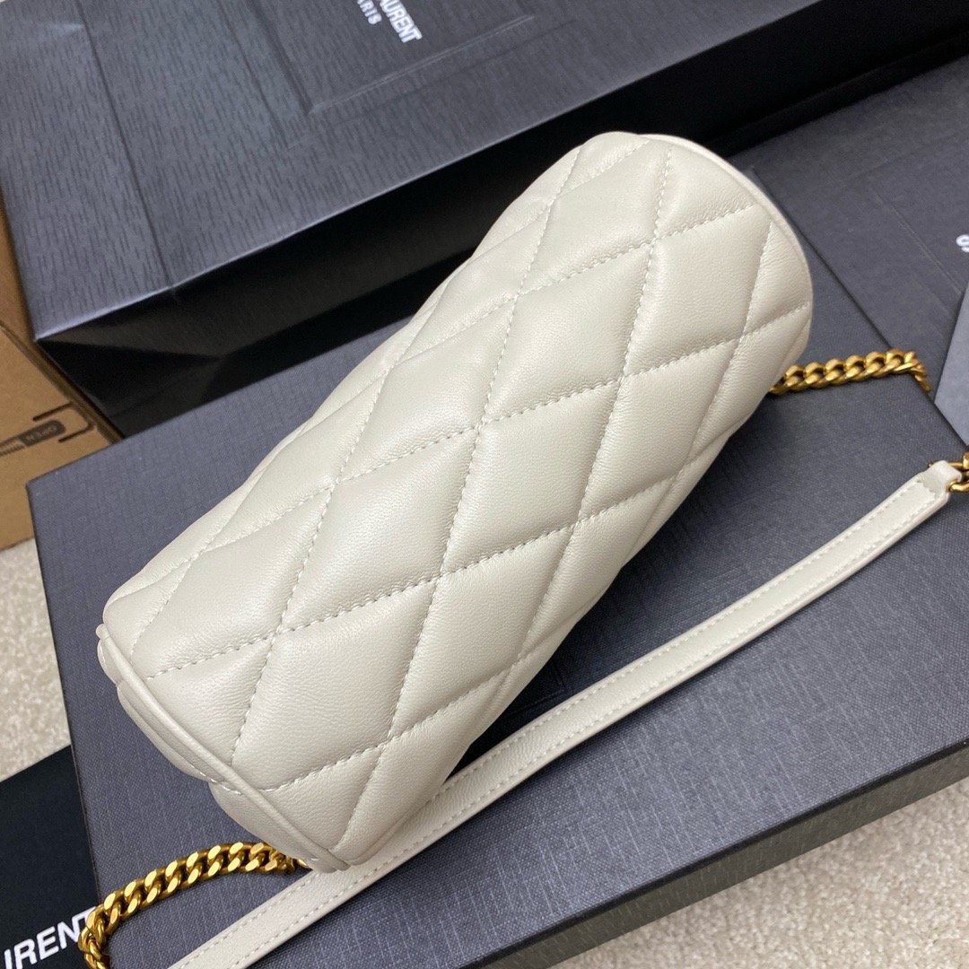 YSL new sade small underarm cylinder bag sheepskin white/gold 699703