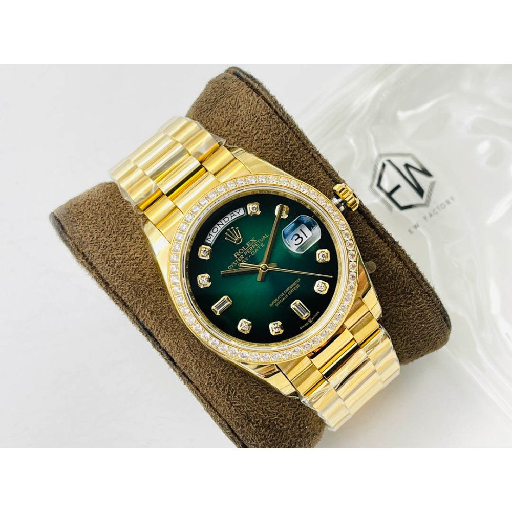 Rolex Day-Date All Gold Green Dial Diamond Bezel Super Clone 3255 Movement