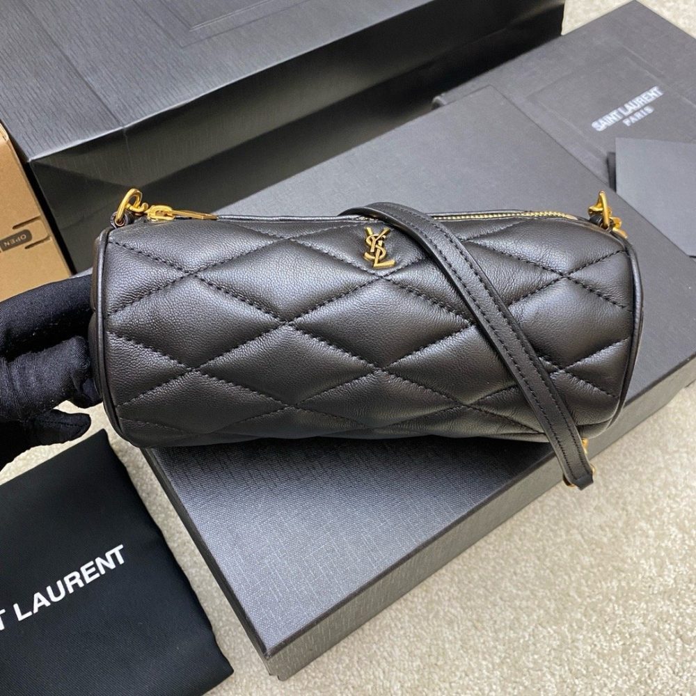 YSL new sade small underarm cylinder bag sheepskin black/gold 699703