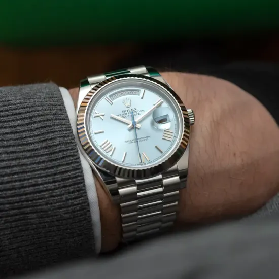 Rolex Oyster Perpetual Day-Date President 40mm in Platinum with Ice-Blue Dial Men's Watch 228236-0012 Brand New