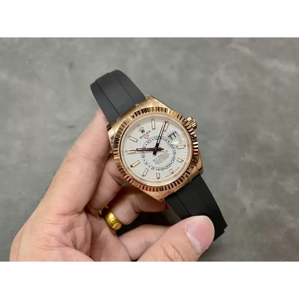 Rolex Sky-Dweller m336235-0003 rose gold and white Dial Rubber Strap 2824 Movement
