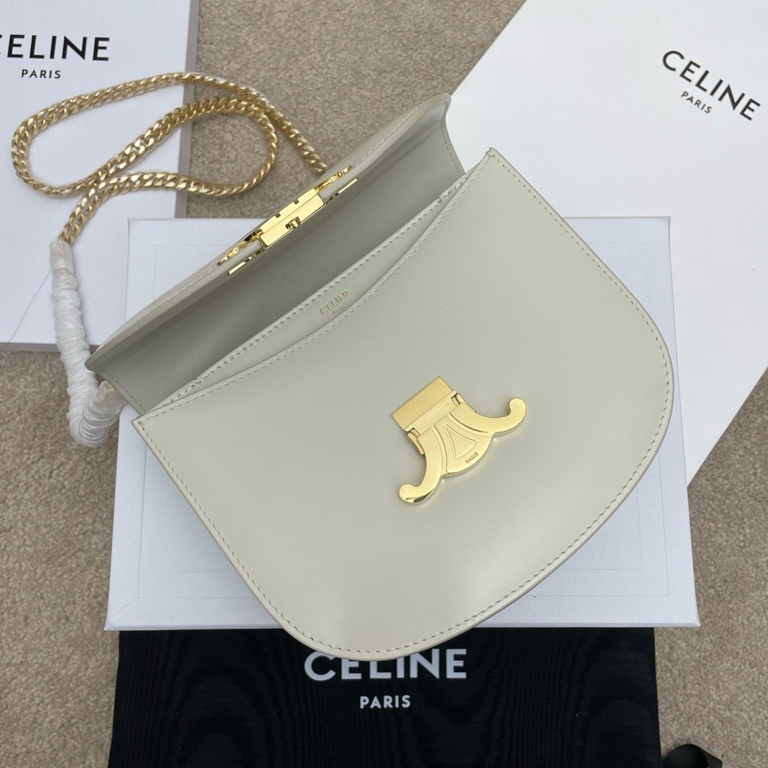 TEEN BESACE TRIOMPHE chain shiny cowhide handbag white