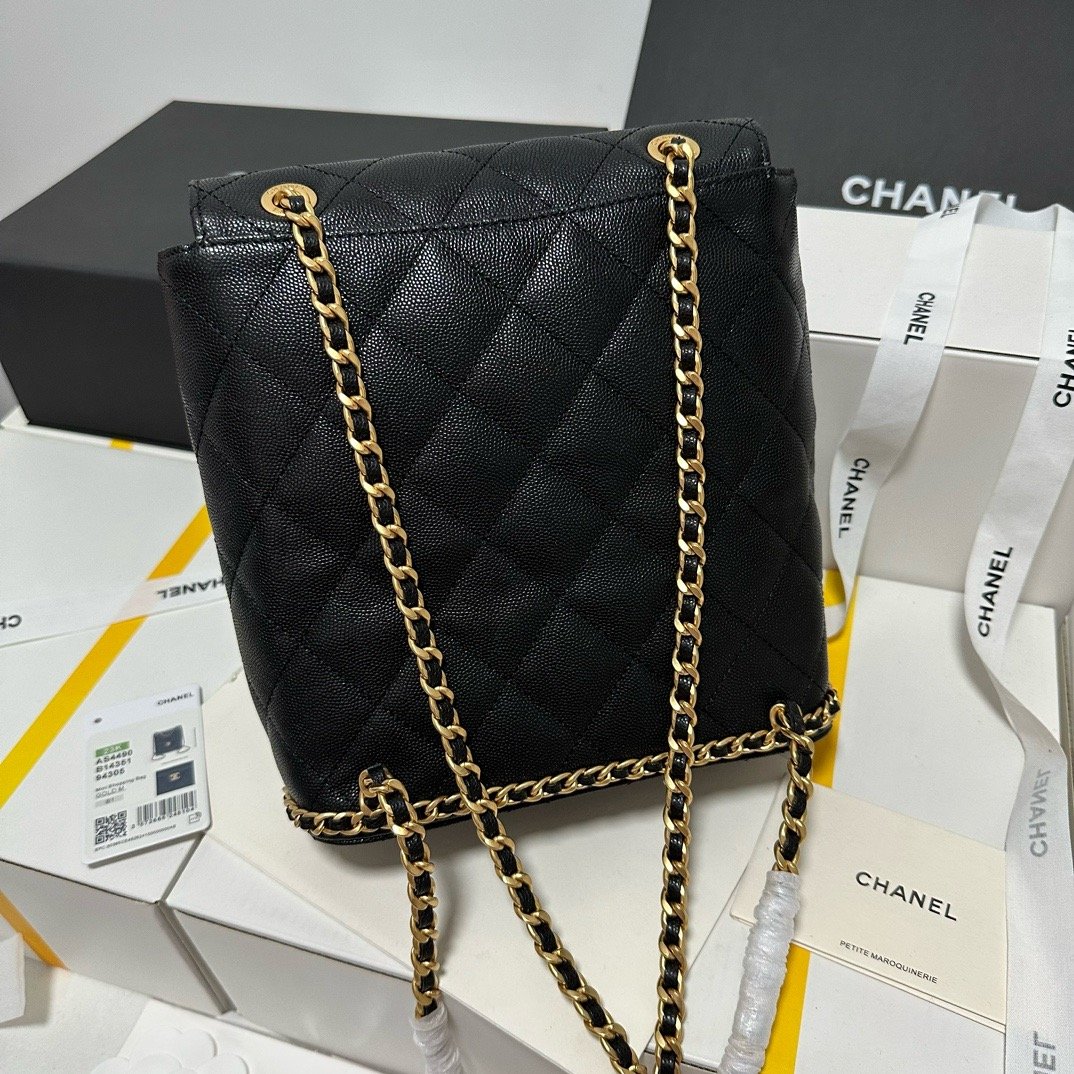 Chanel 23K litchi leather ball pattern chain backpack AS4490W1080